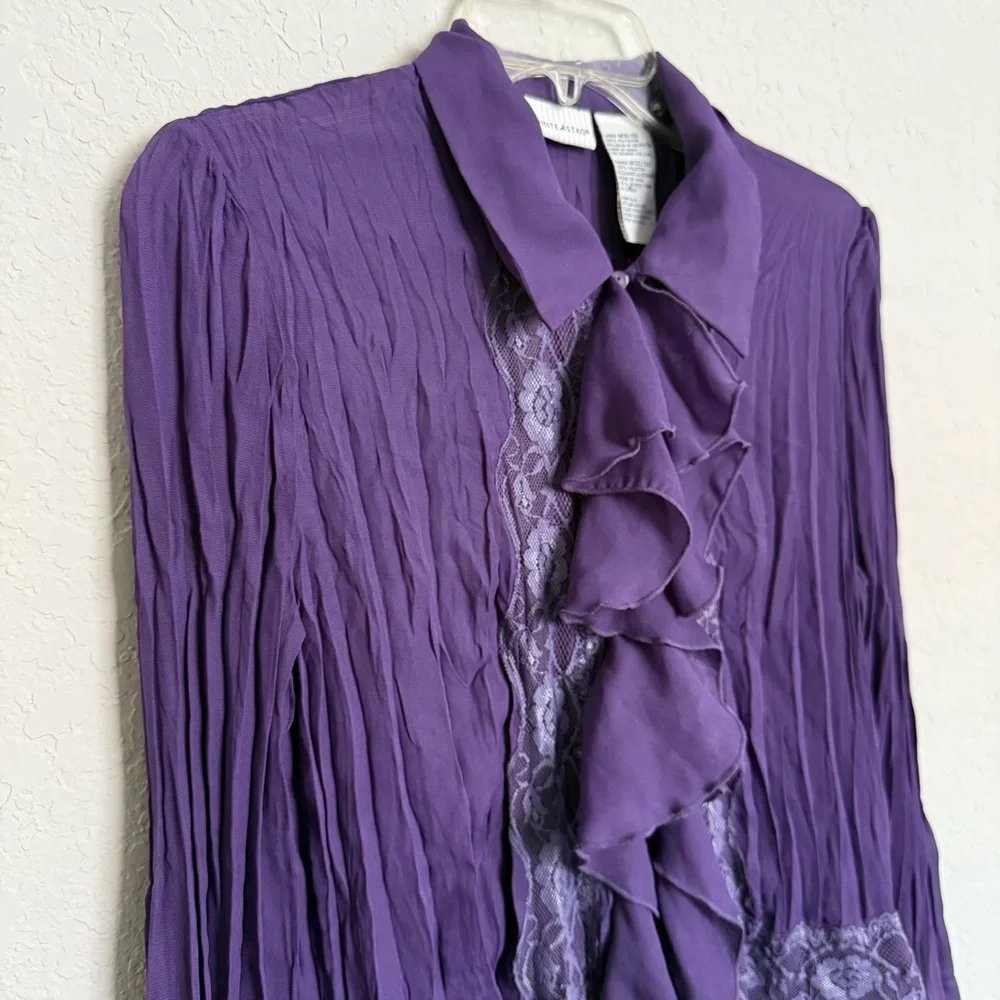 ⭐️SOLD⭐️Vintage Purple Ruffle Pleated Bell Sleeve Blouse Size M Fairy Goth - Picture 3 of 8